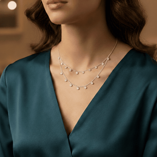 925 Sterling Silver Dewdrops Layered Necklace - The Aarna Jewels