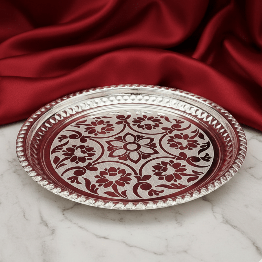 925 Sterling Silver Floral Design Plate - The Aarna Jewels
