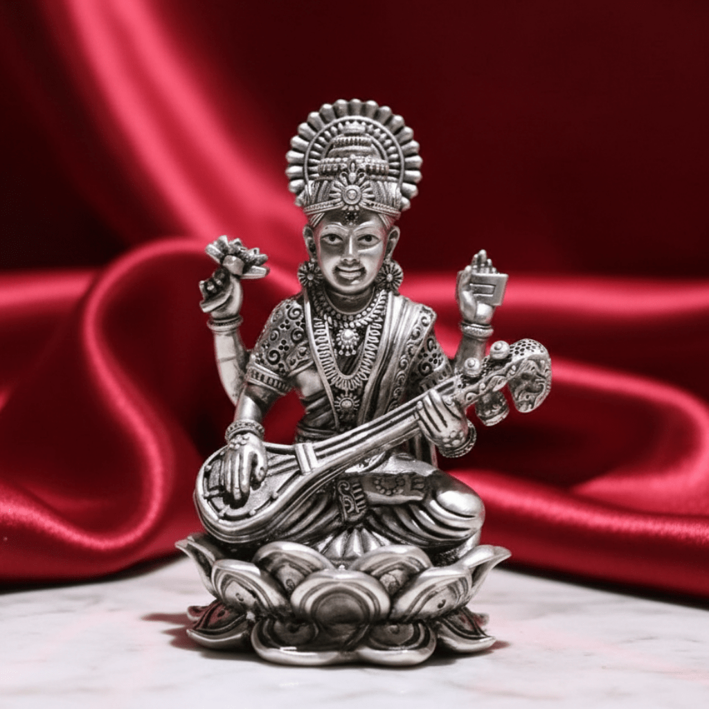925 Sterling Silver Saraswati Idol - The Aarna Jewels