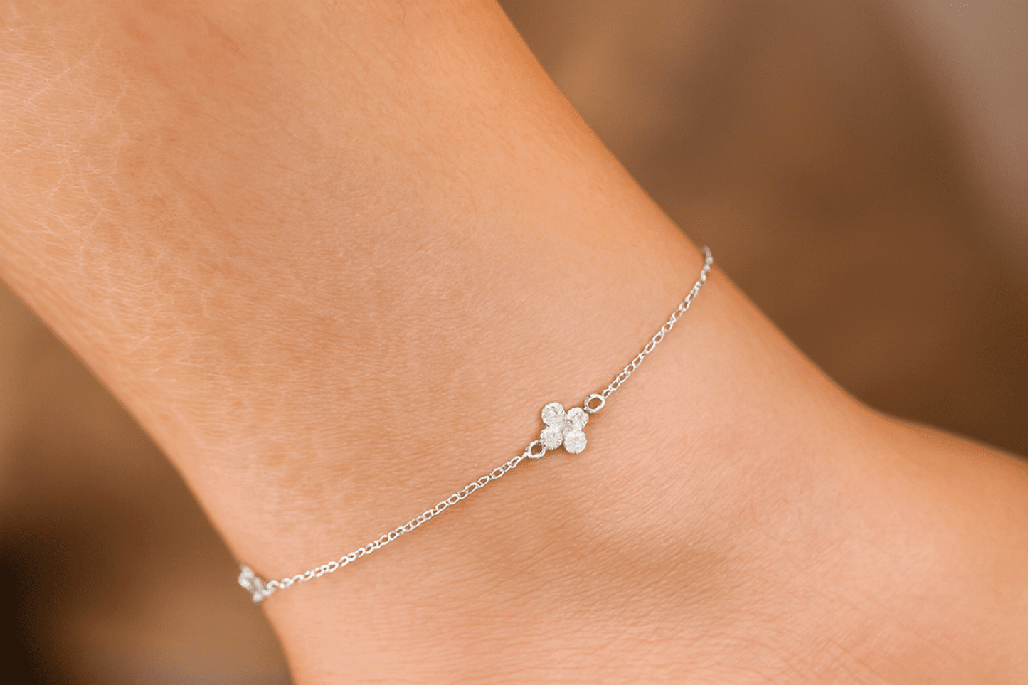 925 Sterling Silver Twinkle Bloom CZ Floral Anklets - The Aarna Jewels
