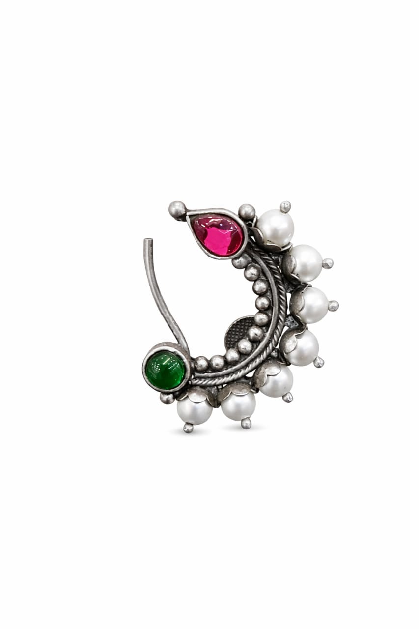Pure Silver Nath with Ruby Stones