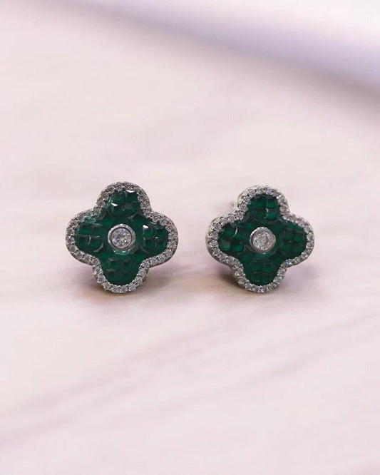 Emerald Clover Mosaic Stud Earrings - The Aarna Jewels