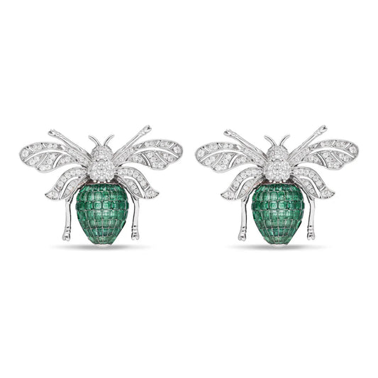 Emerald & Diamond Bee Stud Earrings - The Aarna Jewels