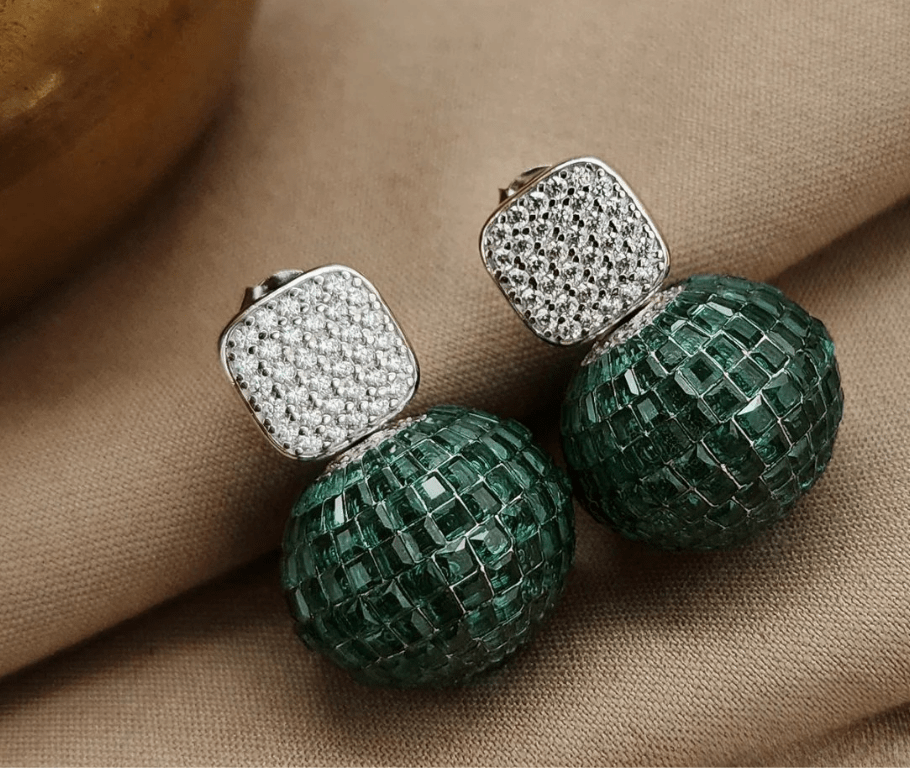 Emerald Mosaic Ball Earrings - The Aarna Jewels