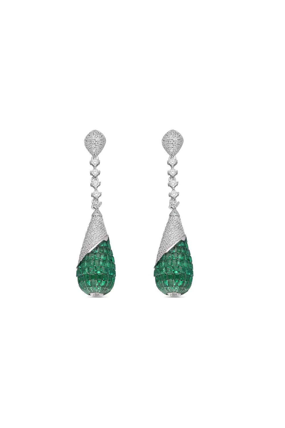Emerald Teardrop Dangler Earrings - The Aarna Jewels