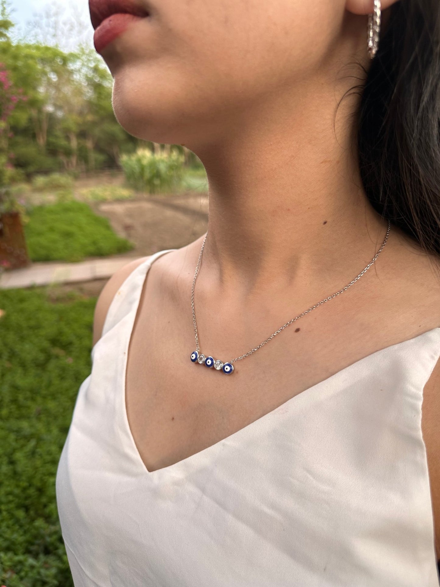 Evil Eye Bar Neck Chain - The Aarna Jewels