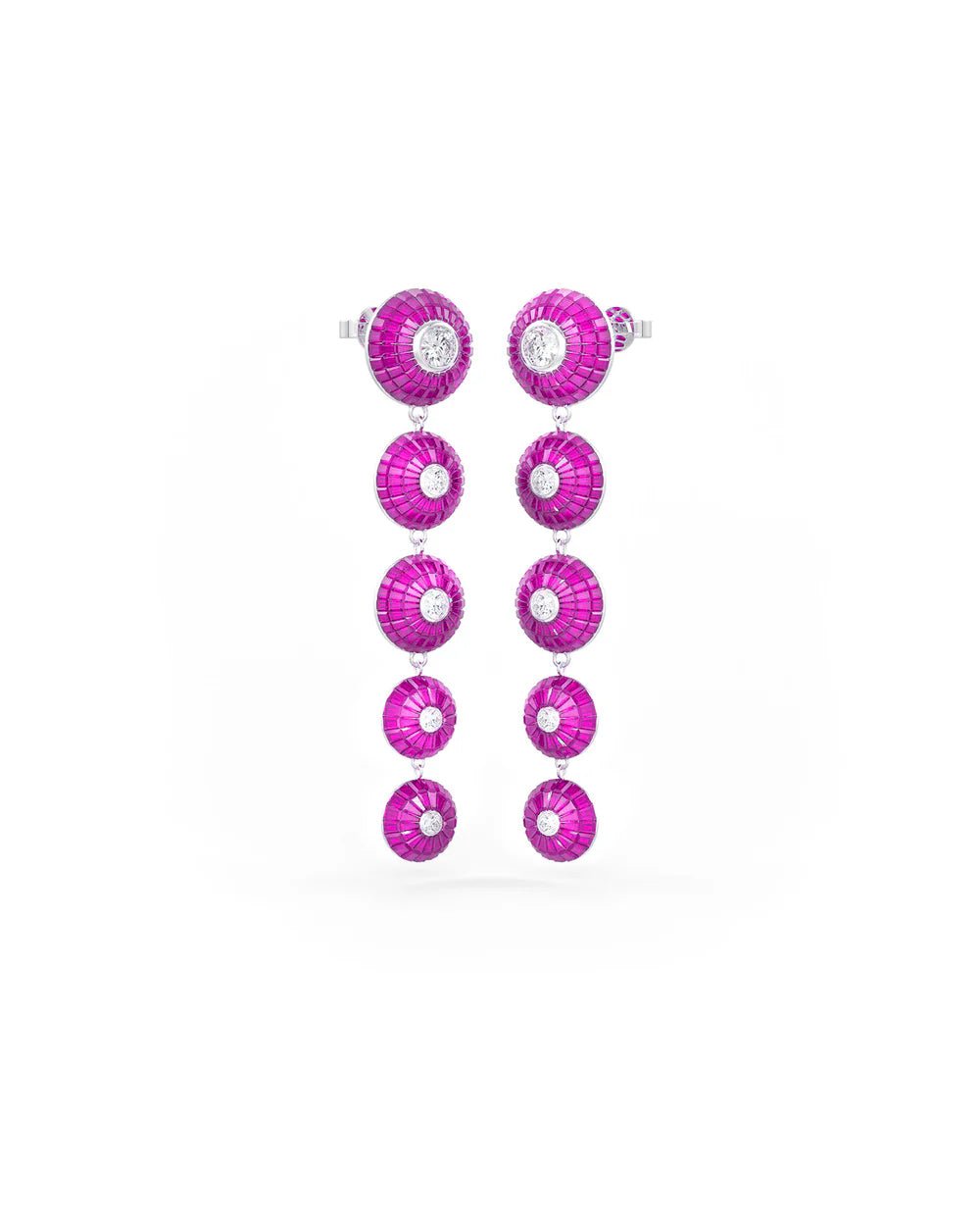 Fuchsia Pink Cascade Disc Dangler Earrings - The Aarna Jewels