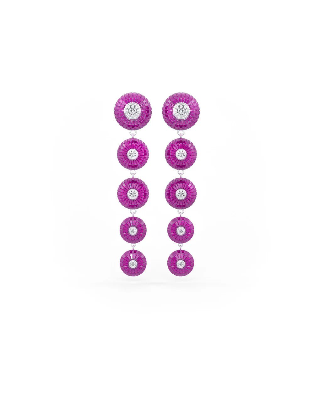 Fuchsia Pink Cascade Disc Dangler Earrings - The Aarna Jewels
