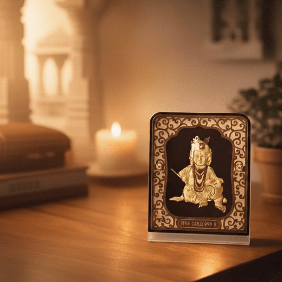 Gold Plated Bal Gopal Table Top Frame - The Aarna Jewels
