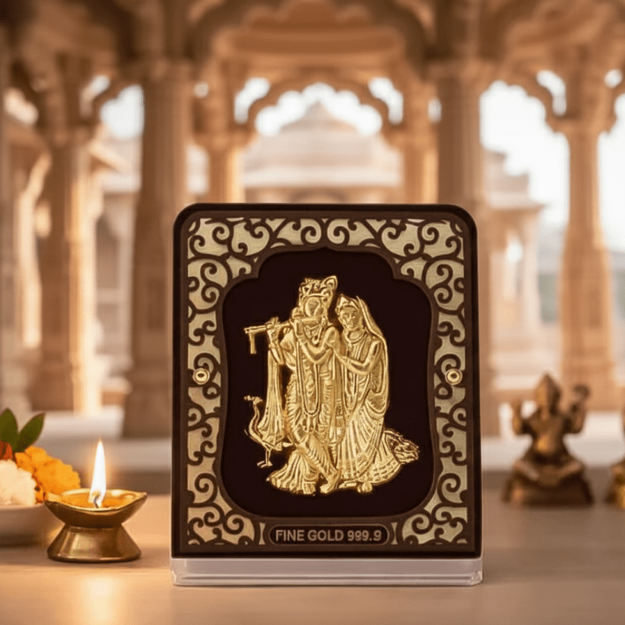 Gold Plated Radha Krishna Table Top Frame - The Aarna Jewels