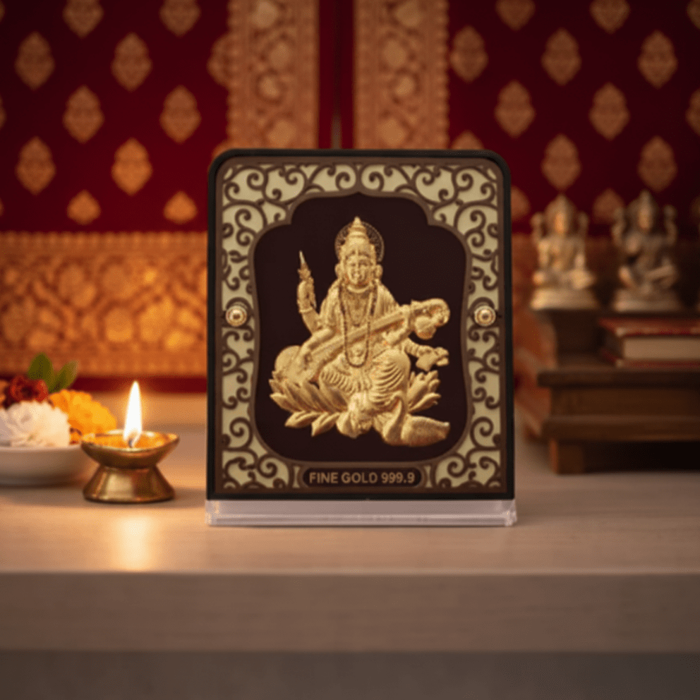 Gold Plated Saraswati Table Top Frame - The Aarna Jewels