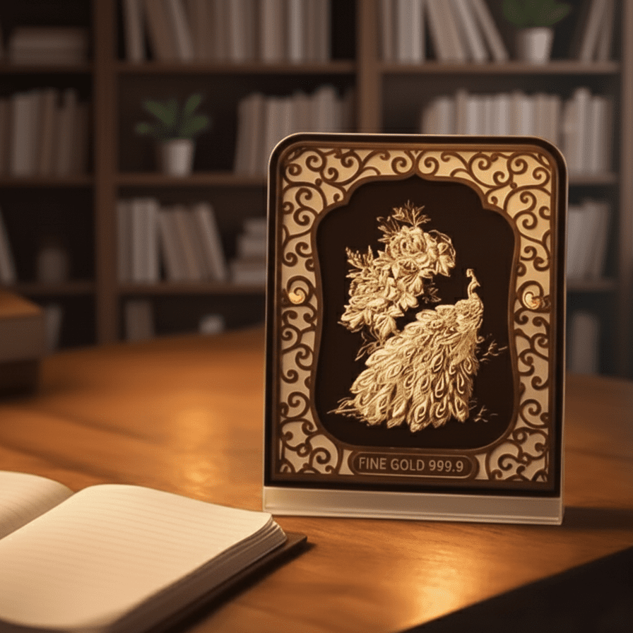 Majestic Gold plated Peacock Table Top Frame - The Aarna Jewels