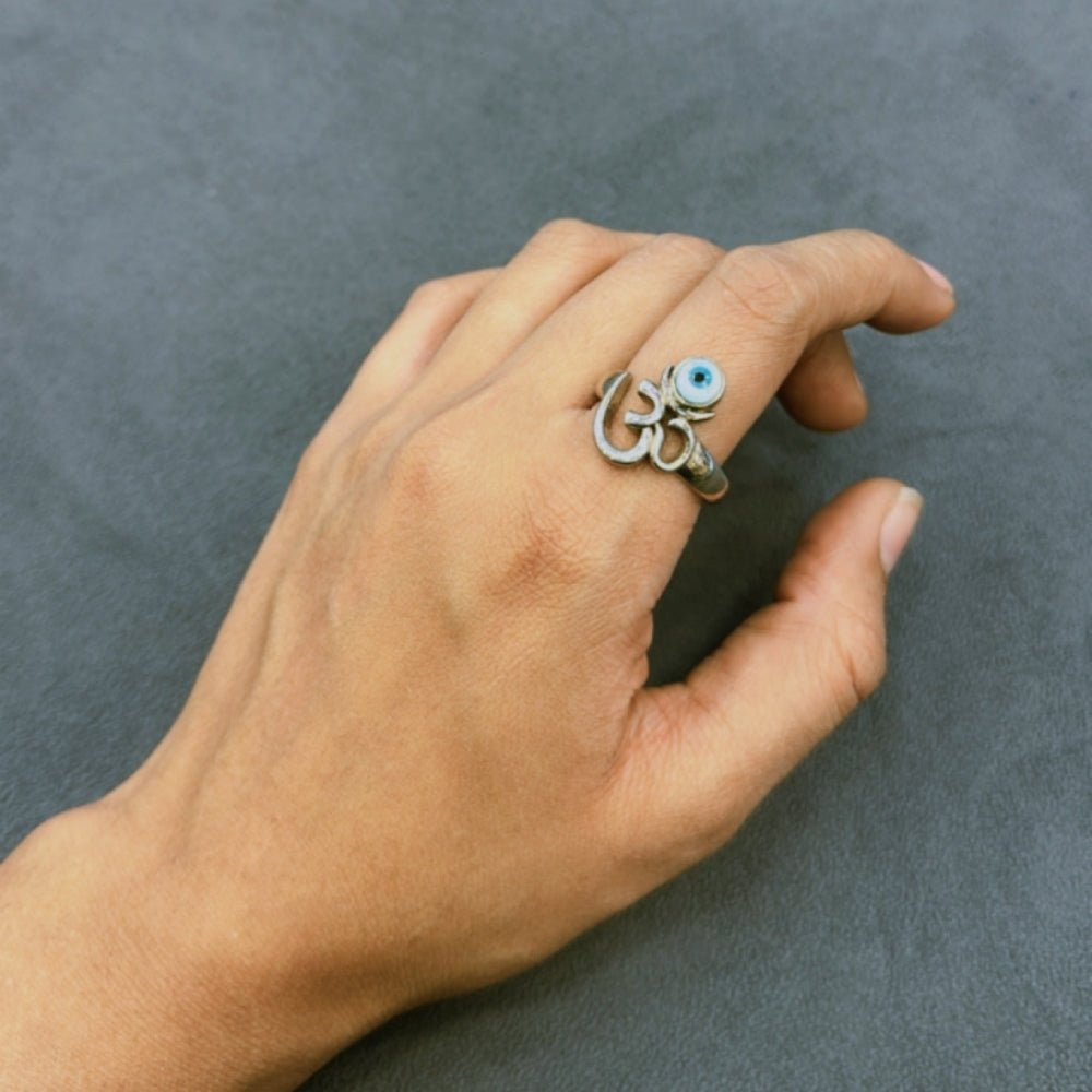 Om & Evil Eye Protection Ring - The Aarna Jewels