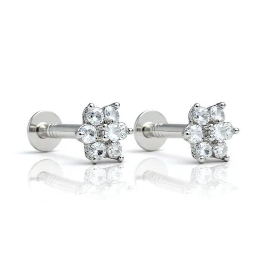Pure Silver Floral Stud Tops (925 Sterling Silver) - The Aarna Jewels