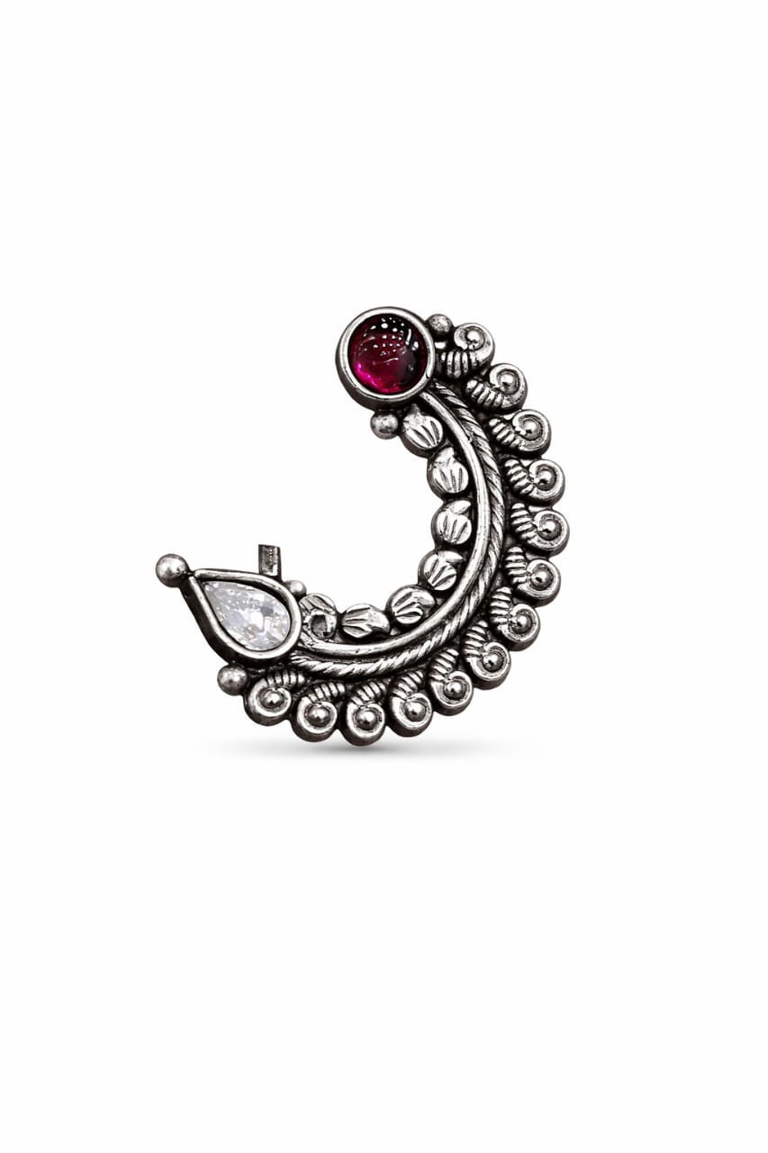 Pure Silver Nath with Ruby Accent - The Aarna Jewels