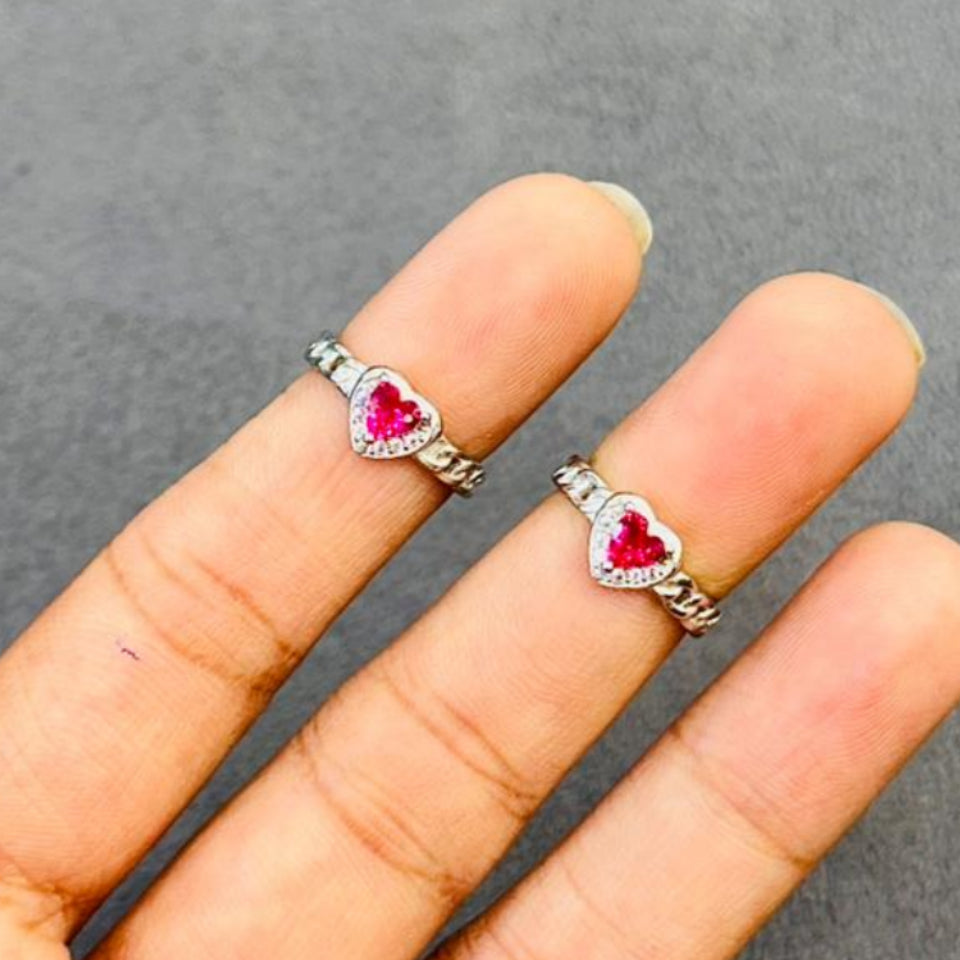Red Heart Stone Adjustable Toe Rings - The Aarna Jewels