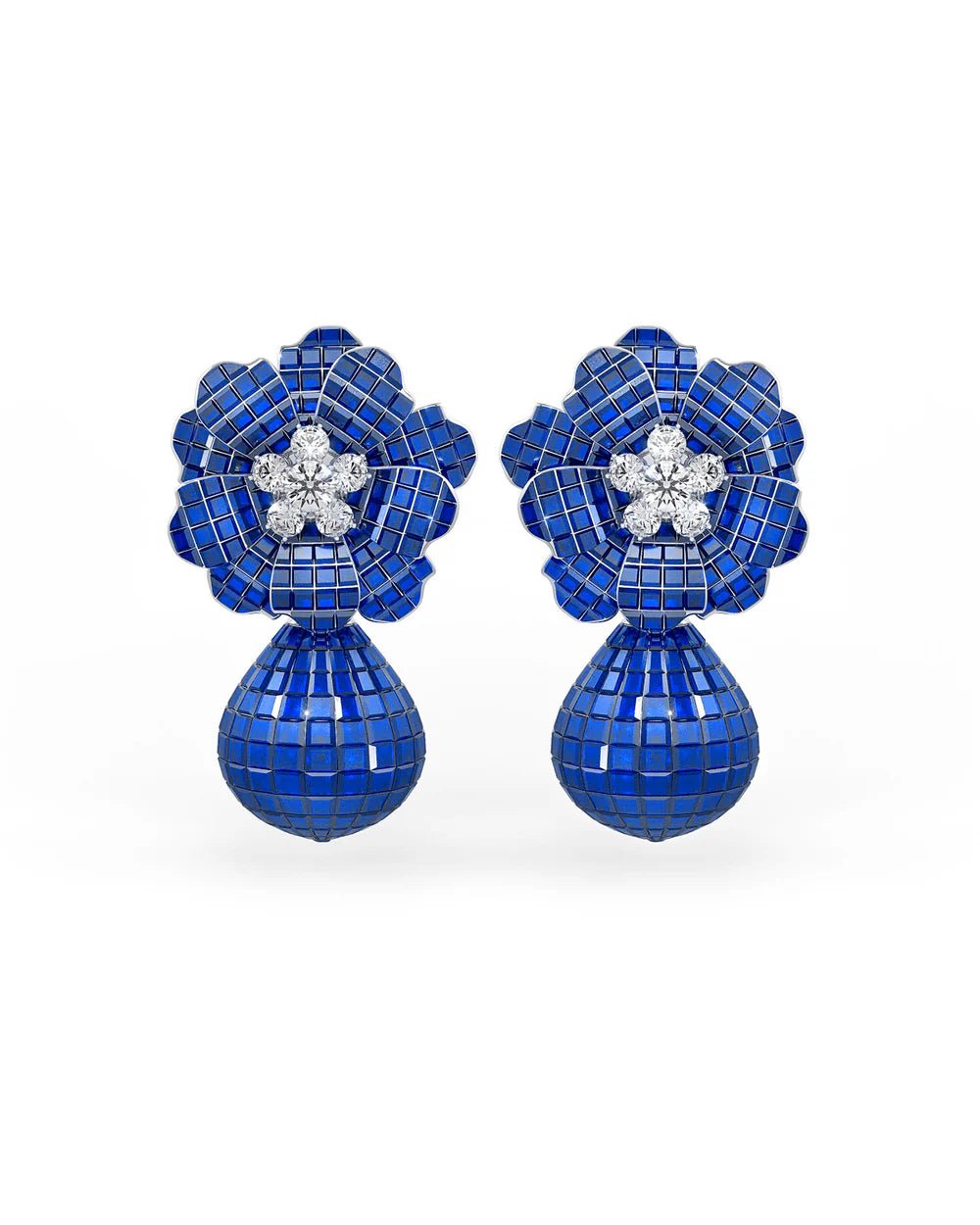 Royal Blue Mosaic Flower Drop Earrings - The Aarna Jewels