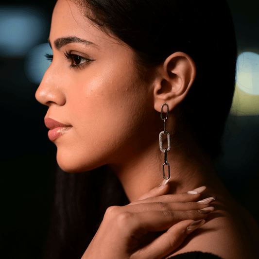 Sleek Silver Link Earrings - The Aarna Jewels