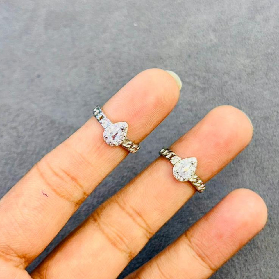 Teardrop Crystal Chain Toe Rings - The Aarna Jewels