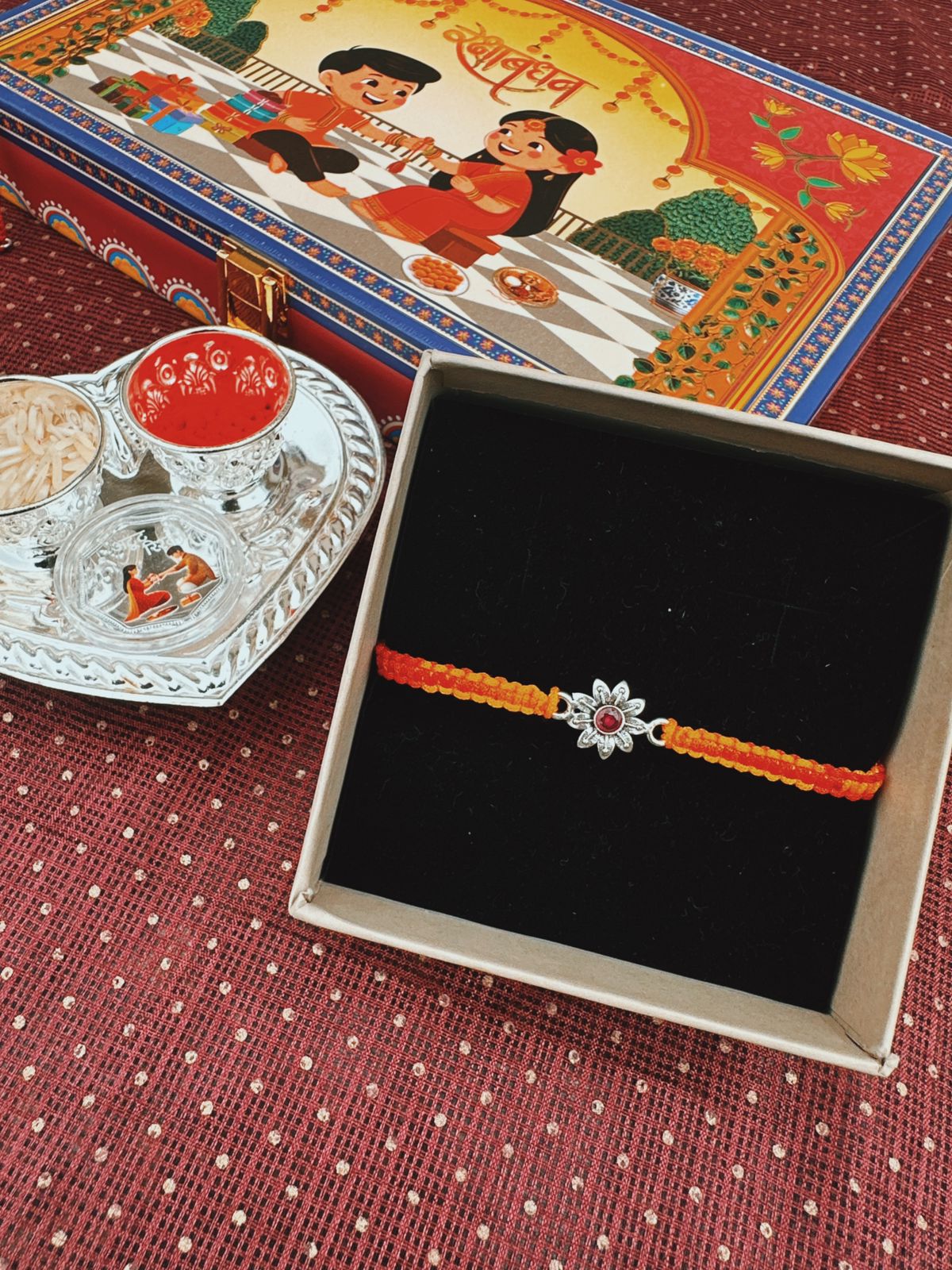 Trio of Blessings | Silver Rakhi Set - The Aarna Jewels