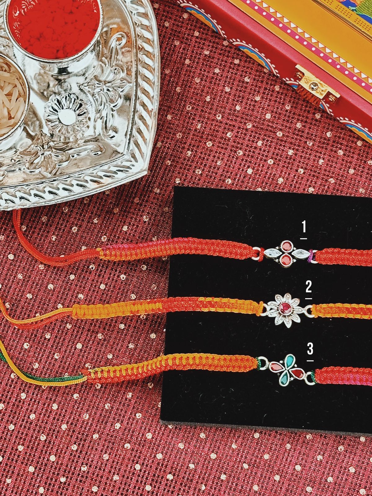 Trio of Blessings | Silver Rakhi Set - The Aarna Jewels