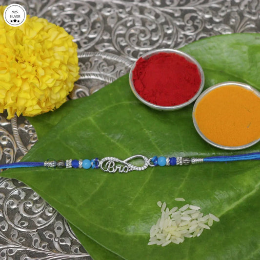 925 Silver Infinity Bro Rakhi with Blue Beads - The Aarna Jewels