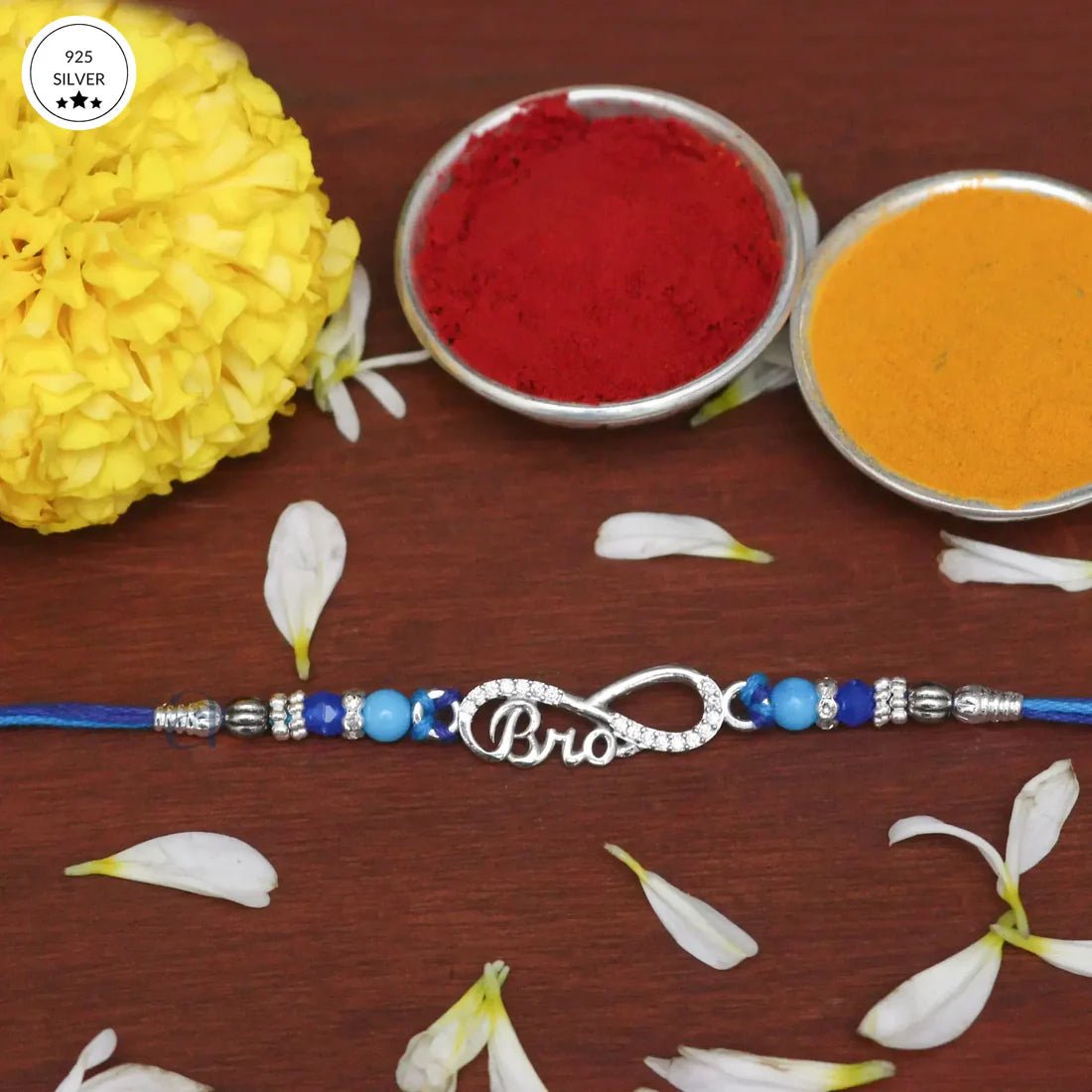 925 Silver Infinity Bro Rakhi with Blue Beads - The Aarna Jewels