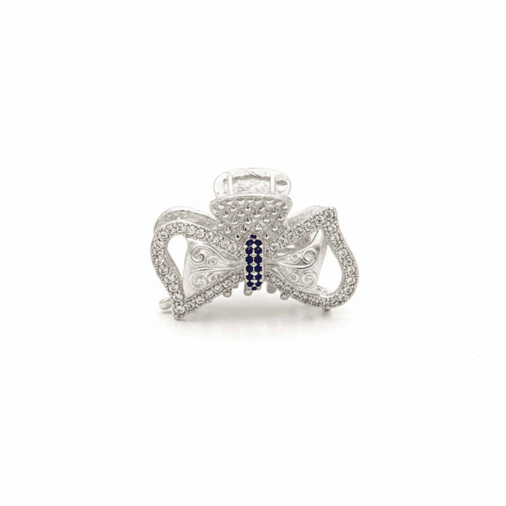 925 Sterling Silver Bow - Shaped Gemstone Hair Claw - The Aarna Jewels