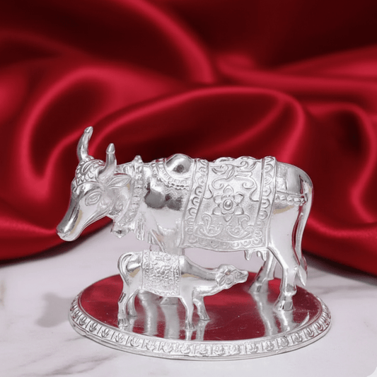 925 Sterling Silver Cow and Calf Idol - The Aarna Jewels