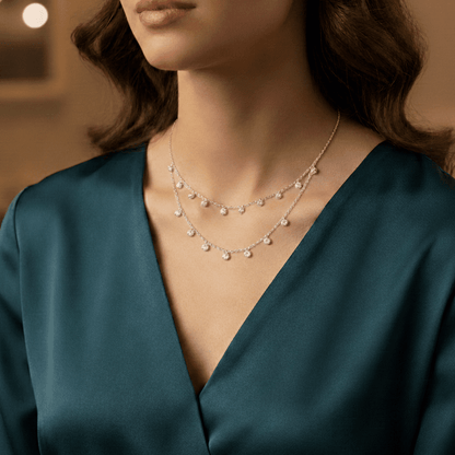 925 Sterling Silver Dewdrops Layered Necklace - The Aarna Jewels