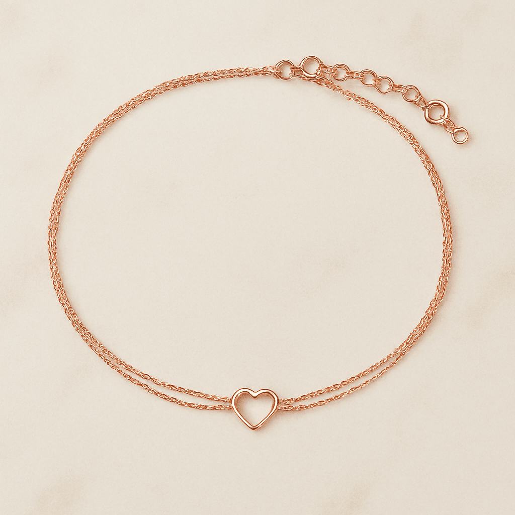 925 Sterling Silver Elysia Rose Gold Heart Anklet - The Aarna Jewels