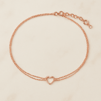 925 Sterling Silver Elysia Rose Gold Heart Anklet - The Aarna Jewels
