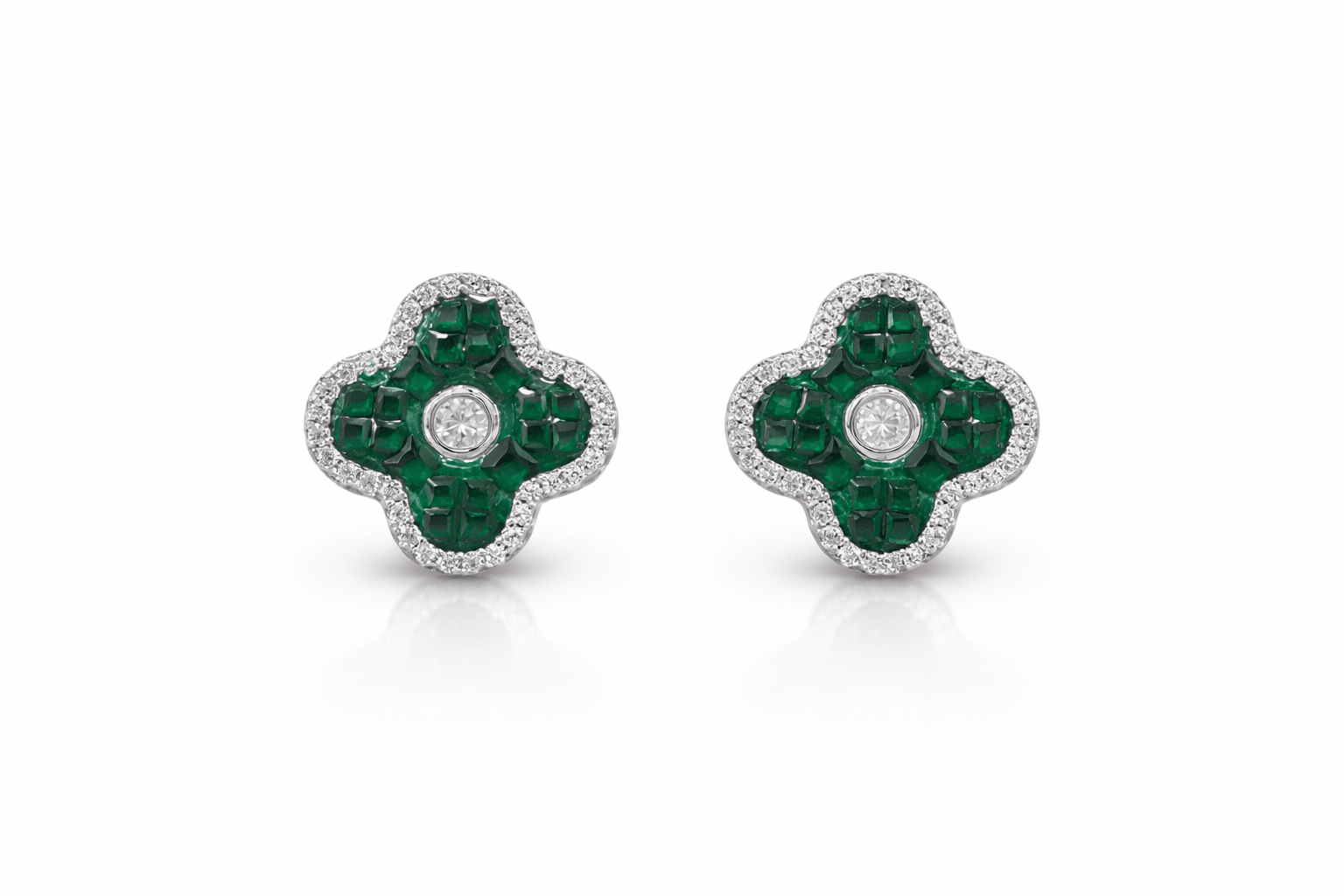 925 Sterling Silver Emerald Clover Stud Earrings - The Aarna Jewels
