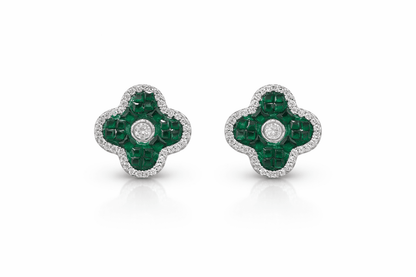 925 Sterling Silver Emerald Clover Stud Earrings - The Aarna Jewels