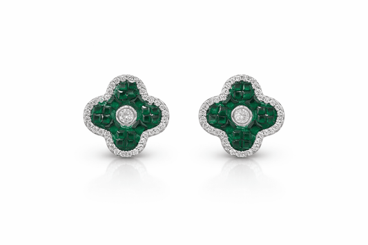 925 Sterling Silver Emerald Clover Stud Earrings - The Aarna Jewels