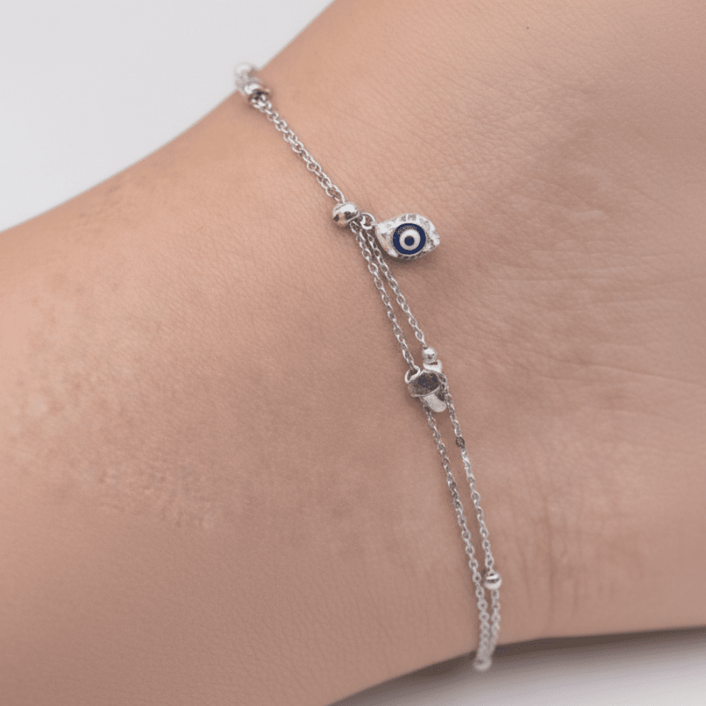 925 Sterling Silver Evil Eye Whisper Anklets - The Aarna Jewels