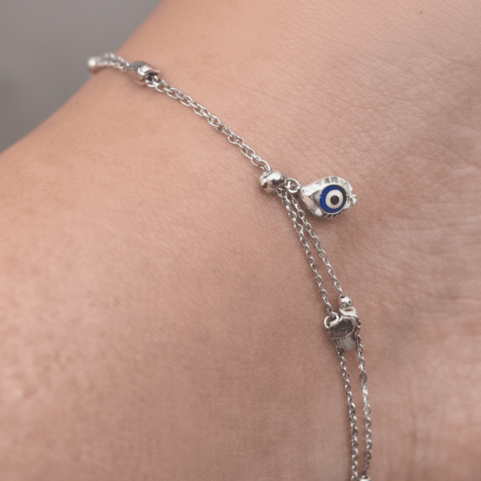 925 Sterling Silver Evil Eye Whisper Anklets - The Aarna Jewels
