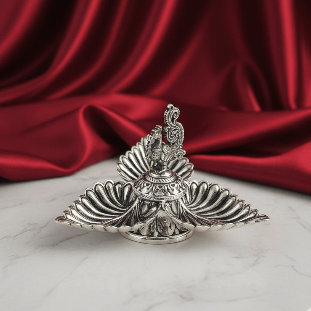 925 Sterling Silver Floral Diya - The Aarna Jewels