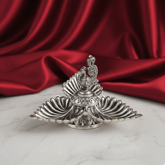 925 Sterling Silver Floral Diya - The Aarna Jewels