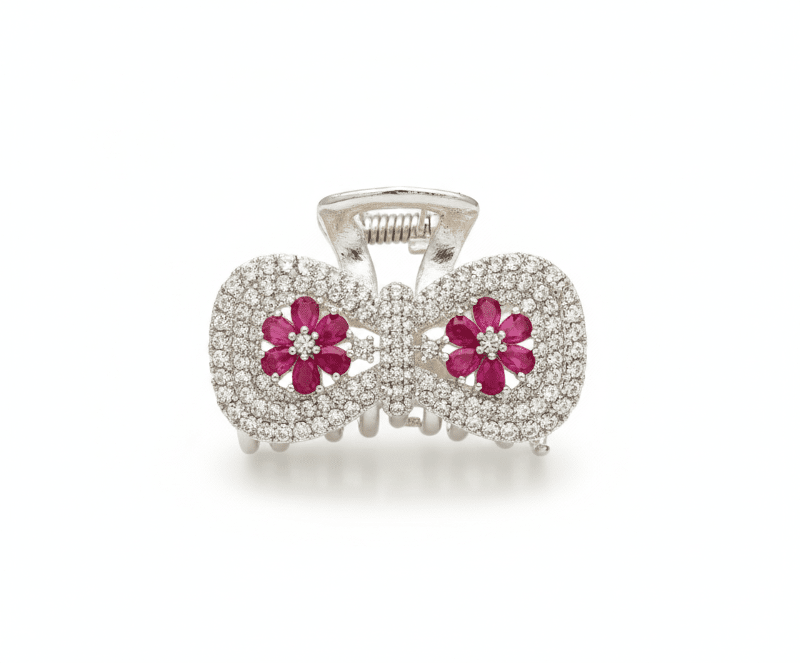 925 Sterling Silver Floral Gemstone Hair Claw - The Aarna Jewels