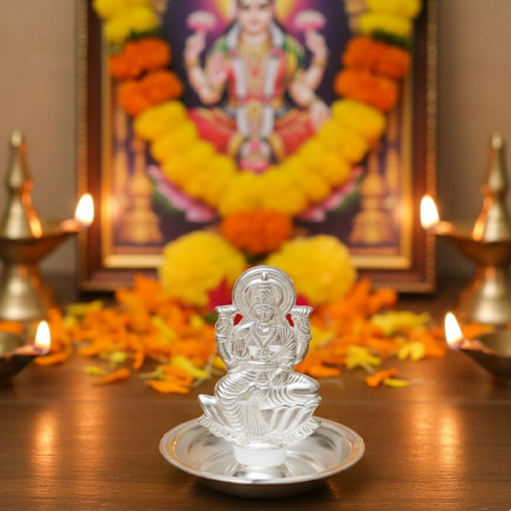 925 Sterling Silver goddess Laxmi idol - The Aarna Jewels