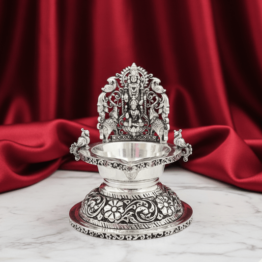 925 Sterling Silver Laxmi Pattern Diya - The Aarna Jewels
