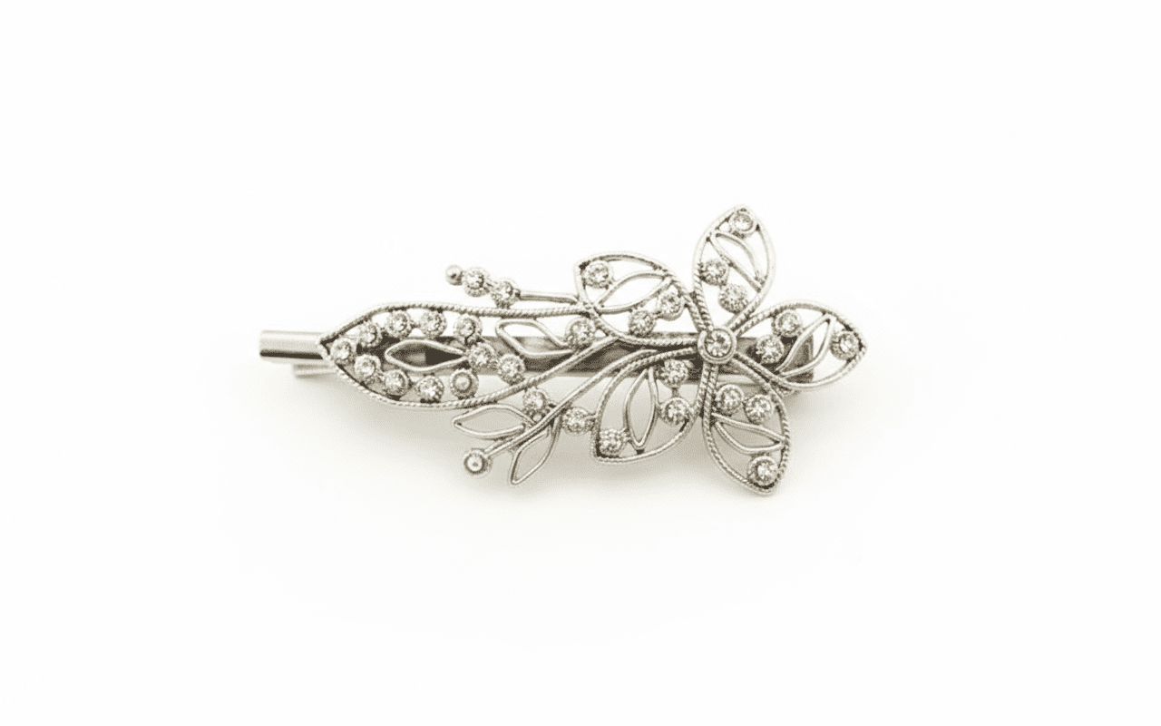 925 Sterling Silver Ornate Silver Floral Hair Clip - The Aarna Jewels