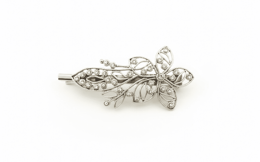 925 Sterling Silver Ornate Silver Floral Hair Clip - The Aarna Jewels