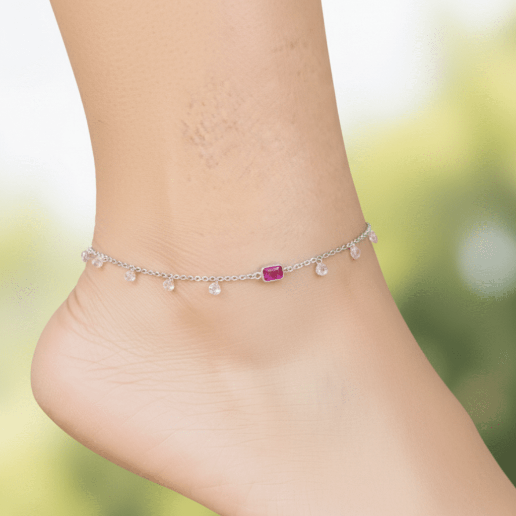 925 Sterling Silver Ruby Bloom Anklets - The Aarna Jewels