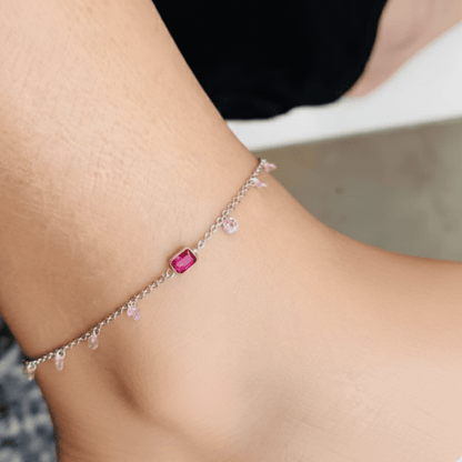 925 Sterling Silver Ruby Bloom Anklets - The Aarna Jewels