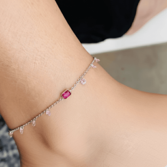 925 Sterling Silver Ruby Bloom Anklets - The Aarna Jewels