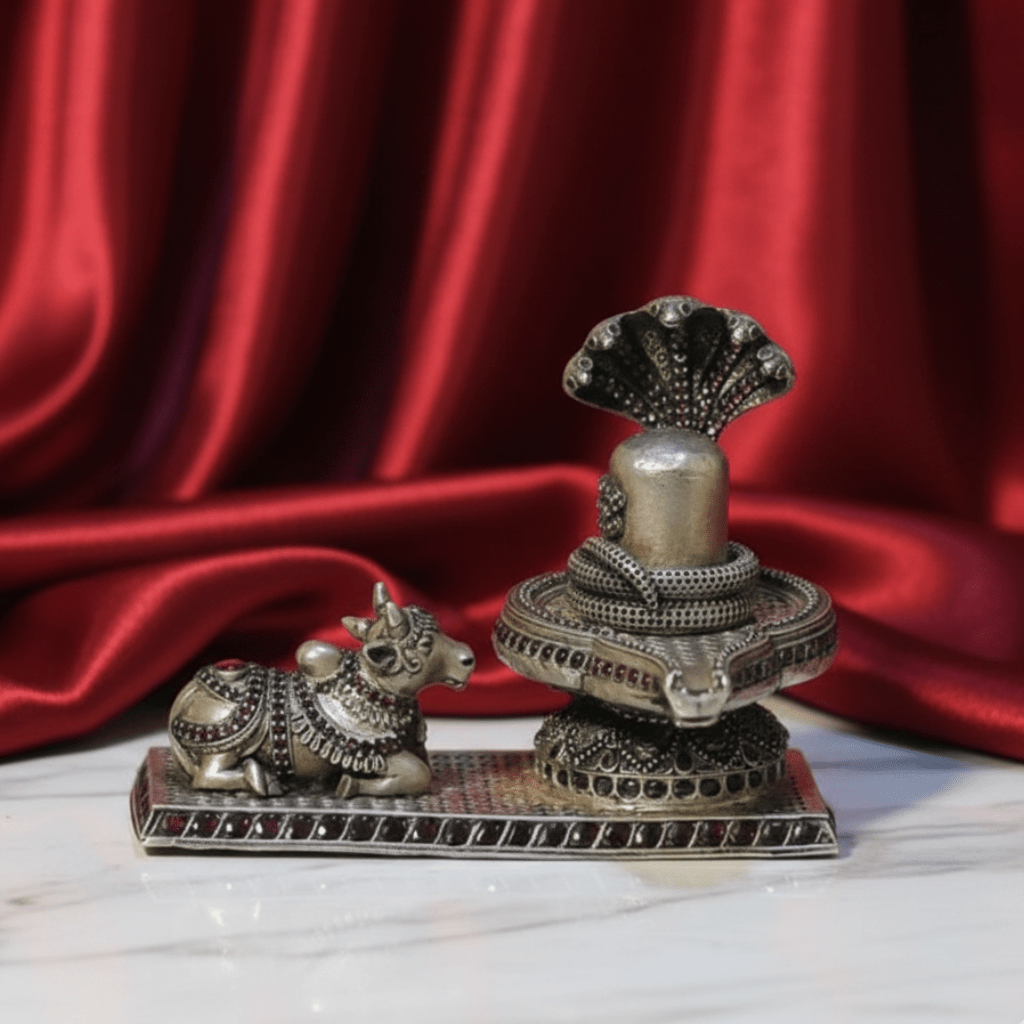 925 Sterling Silver Shiv Ling and Nandi set - The Aarna Jewels