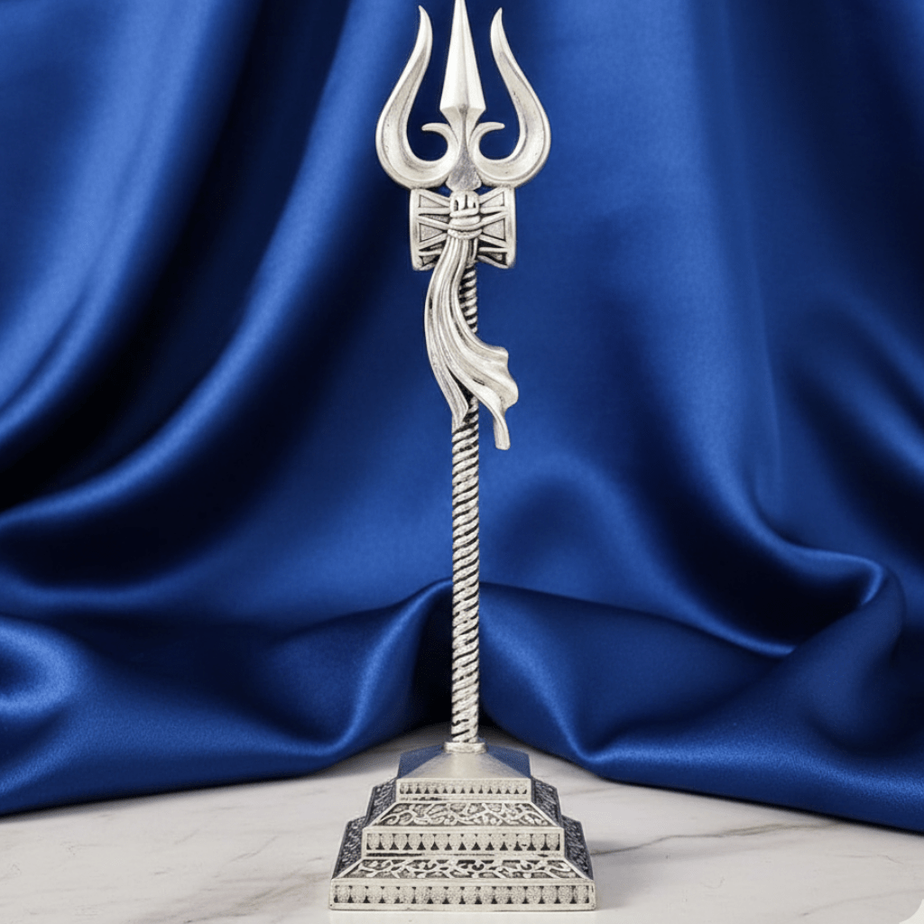 925 Sterling Silver Standing Trishul with Damru - The Aarna Jewels