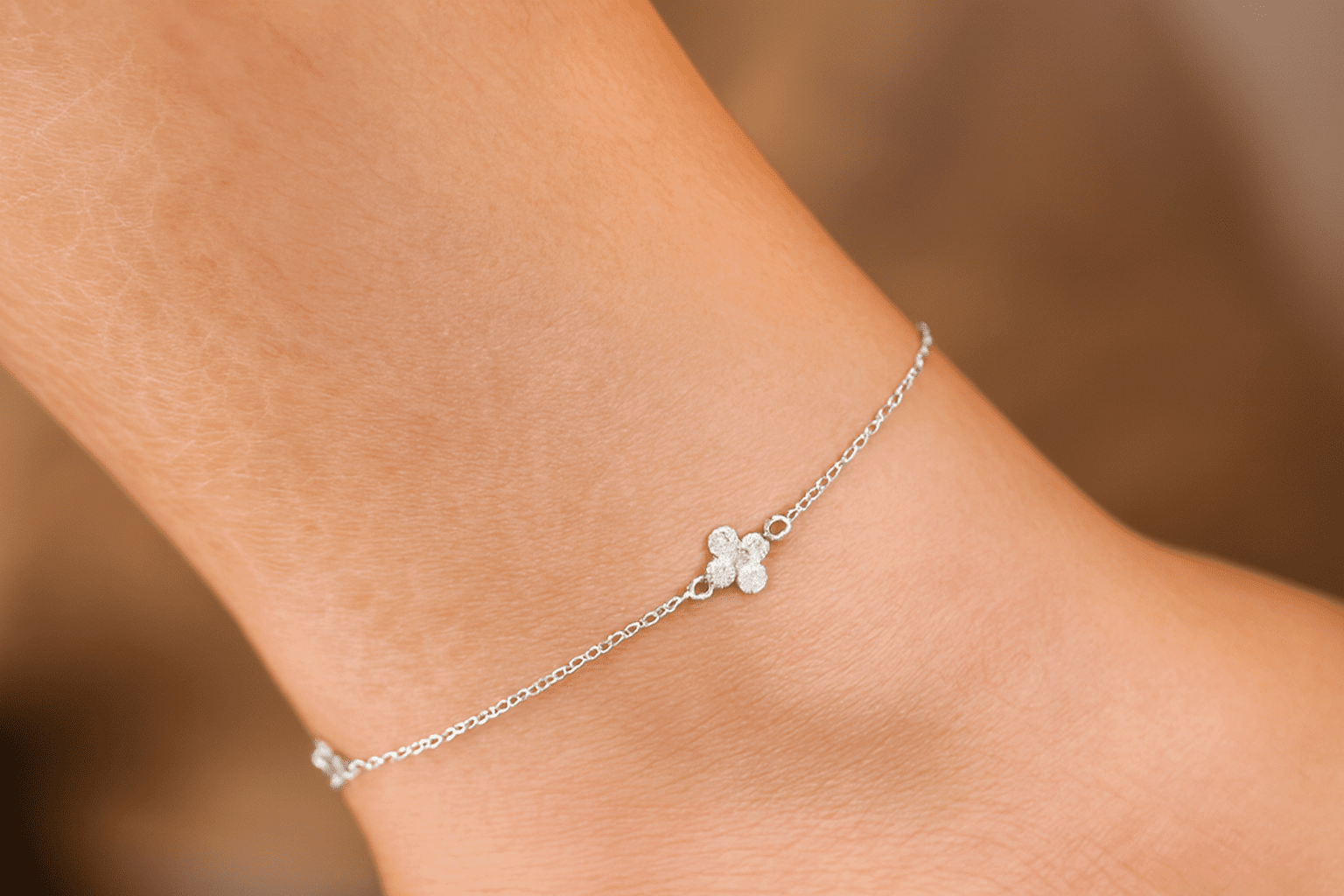 925 Sterling Silver Twinkle Bloom CZ Floral Anklets - The Aarna Jewels
